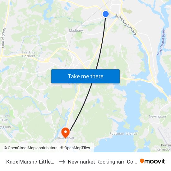 Knox Marsh / Littleworth Rds. to Newmarket Rockingham County NH USA map