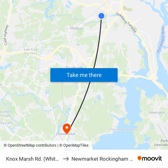 Knox Marsh Rd. (White Cliffs Apts.) to Newmarket Rockingham County NH USA map