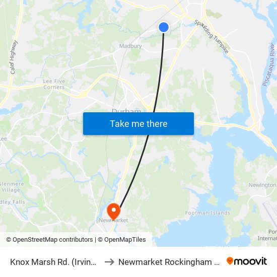 Knox Marsh Rd. (Irving Gas Station) to Newmarket Rockingham County NH USA map