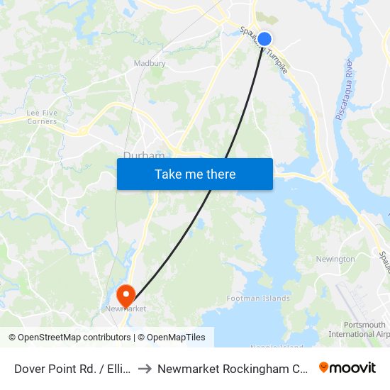 Dover Point Rd. / Elliot Park Dr. to Newmarket Rockingham County NH USA map