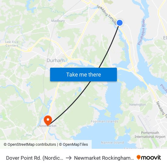 Dover Point Rd. (Nordic Stove Shoppe) to Newmarket Rockingham County NH USA map