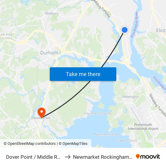 Dover Point / Middle Rds. Southbound to Newmarket Rockingham County NH USA map