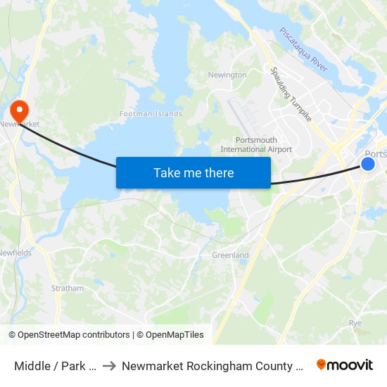 Middle / Park Sts. to Newmarket Rockingham County NH USA map