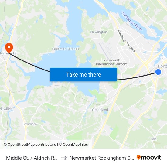 Middle St. / Aldrich Rd. Outbound to Newmarket Rockingham County NH USA map