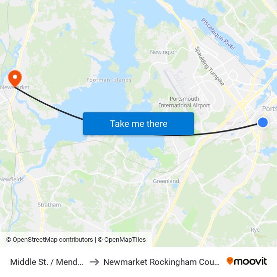 Middle St. / Mendum Ave. to Newmarket Rockingham County NH USA map