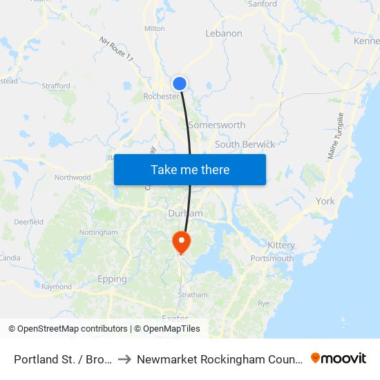 Portland St. / Broadway to Newmarket Rockingham County NH USA map