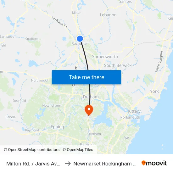 Milton Rd. / Jarvis Ave (Metrocast) to Newmarket Rockingham County NH USA map