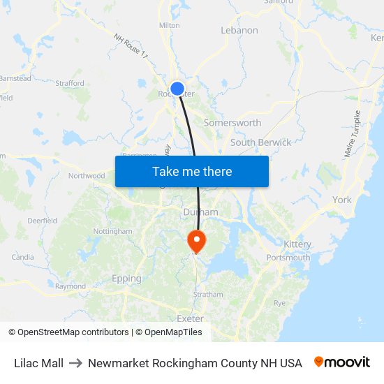 Lilac Mall to Newmarket Rockingham County NH USA map
