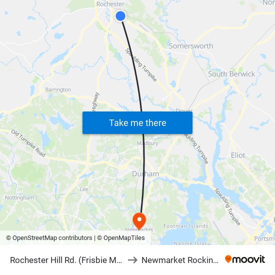 Rochester Hill Rd. (Frisbie Memorial Hospital) Southbound to Newmarket Rockingham County NH USA map