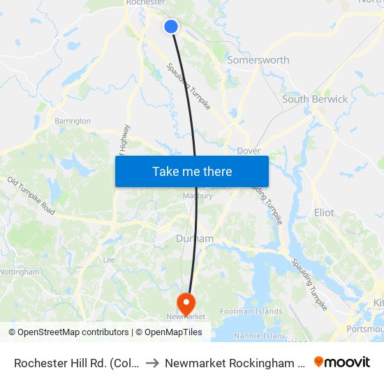 Rochester Hill Rd. (Collonade Apts.) to Newmarket Rockingham County NH USA map