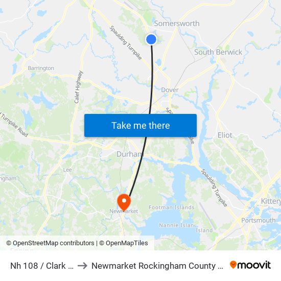 Nh 108 / Clark Way to Newmarket Rockingham County NH USA map