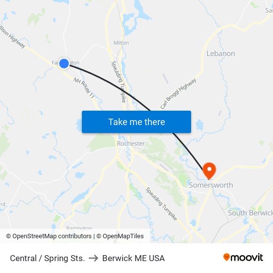 Central / Spring Sts. to Berwick ME USA map