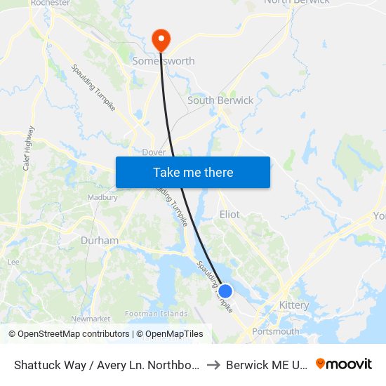 Shattuck Way / Avery Ln. Northbound to Berwick ME USA map