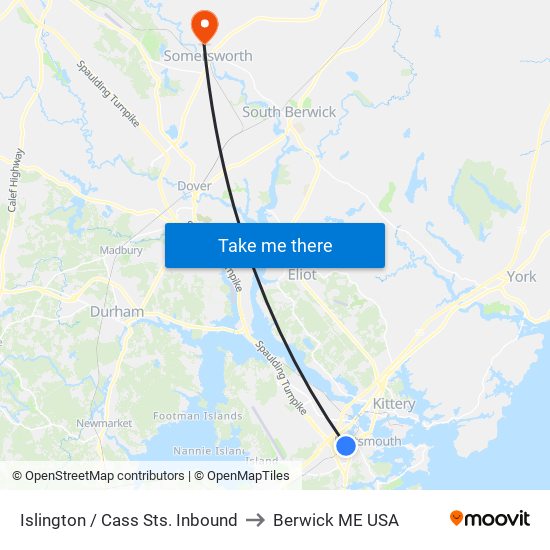 Islington / Cass Sts. Inbound to Berwick ME USA map