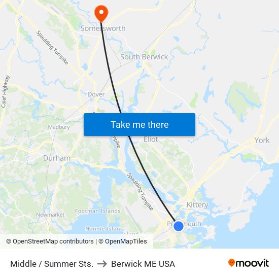 Middle / Summer Sts. to Berwick ME USA map