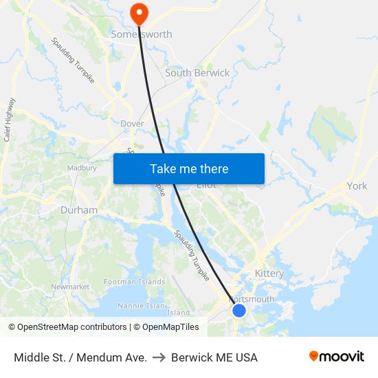 Middle St. / Mendum Ave. to Berwick ME USA map