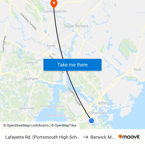 Lafayette Rd. (Portsmouth High School) Inbound to Berwick ME USA map