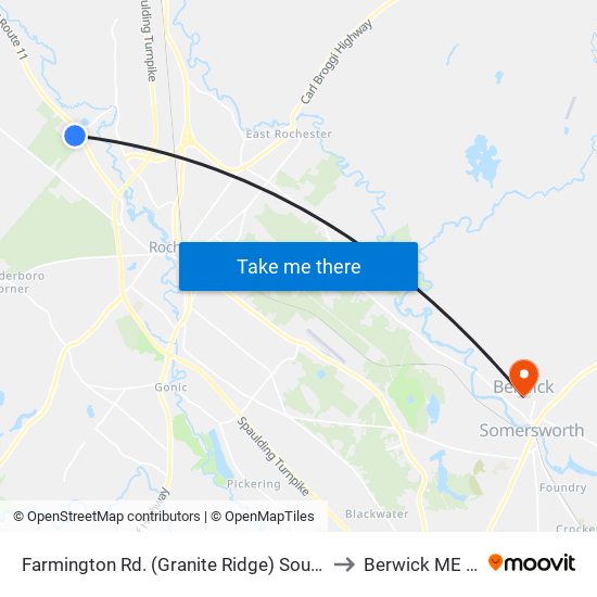 Farmington Rd. (Granite Ridge) Southbound to Berwick ME USA map