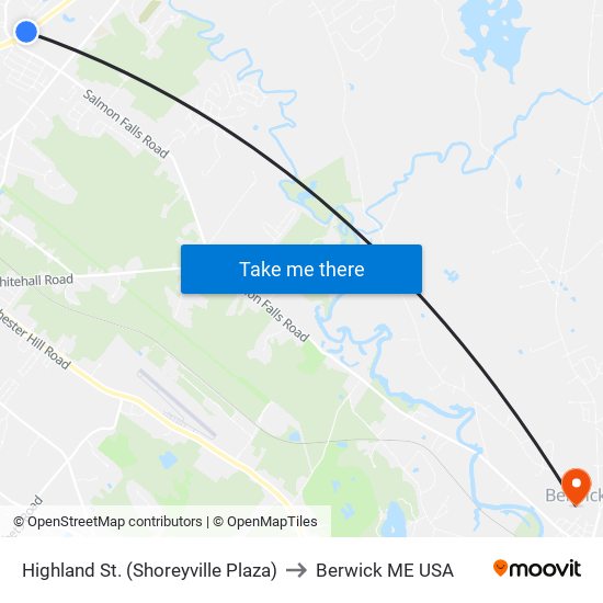 Highland St. (Shoreyville Plaza) to Berwick ME USA map
