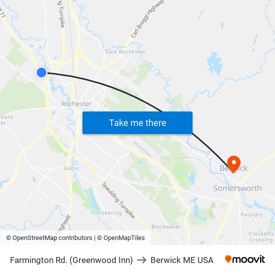 Farmington Rd. (Greenwood Inn) to Berwick ME USA map