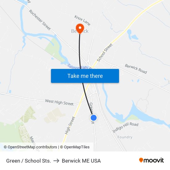 Green / School Sts. to Berwick ME USA map
