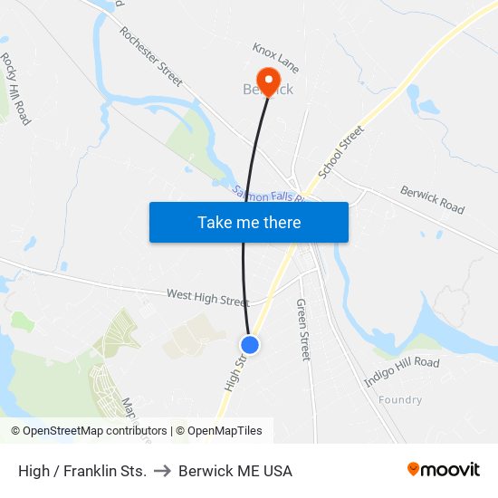High / Franklin Sts. to Berwick ME USA map
