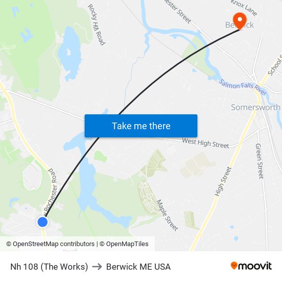 Nh 108 (The Works) to Berwick ME USA map