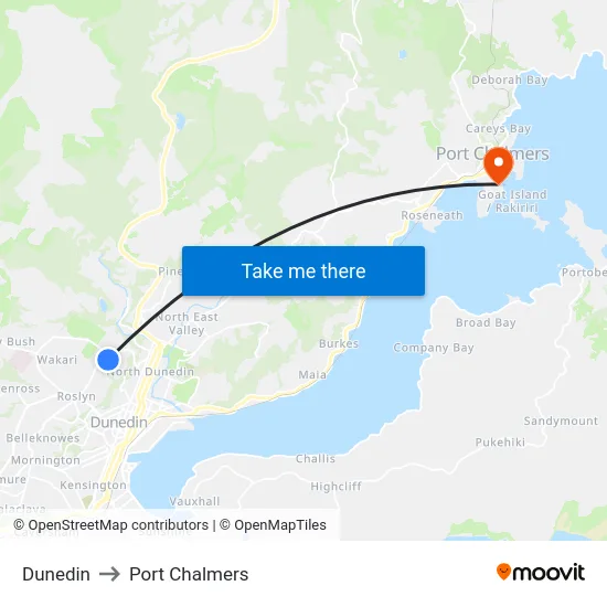 Dunedin to Port Chalmers map