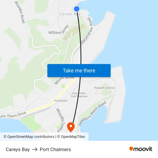 Careys Bay to Port Chalmers map
