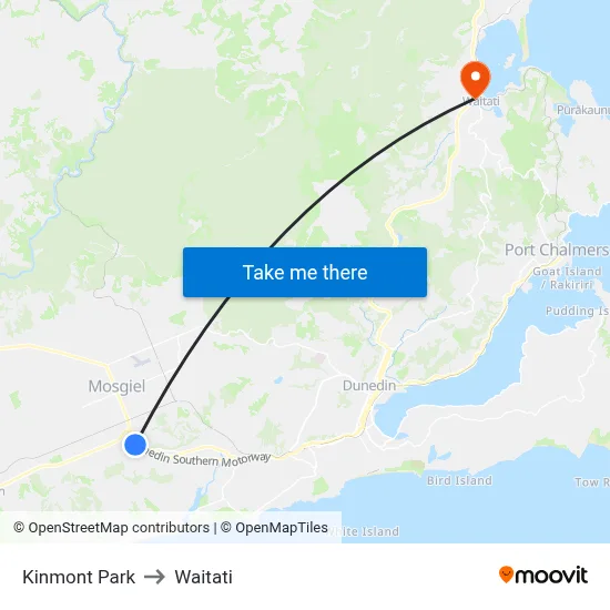 Kinmont Park to Waitati map