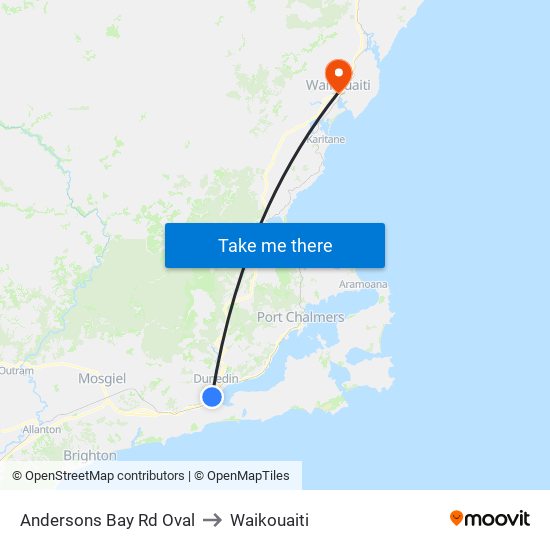 Andersons Bay Rd Oval to Waikouaiti map