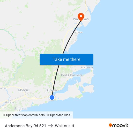 Andersons Bay Rd 521 to Waikouaiti map