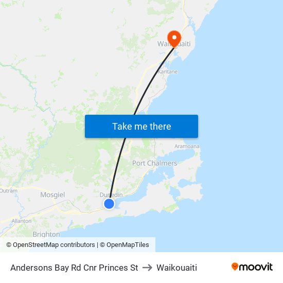 Andersons Bay Rd Cnr Princes St to Waikouaiti map