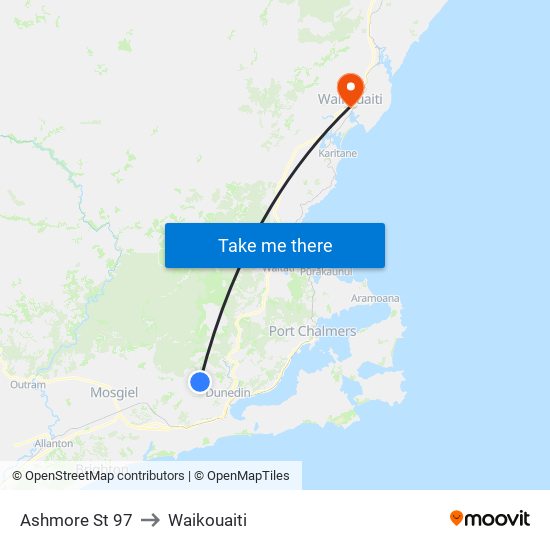 Ashmore St 97 to Waikouaiti map