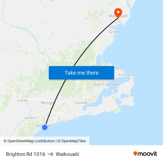 Brighton Rd 1016 to Waikouaiti map