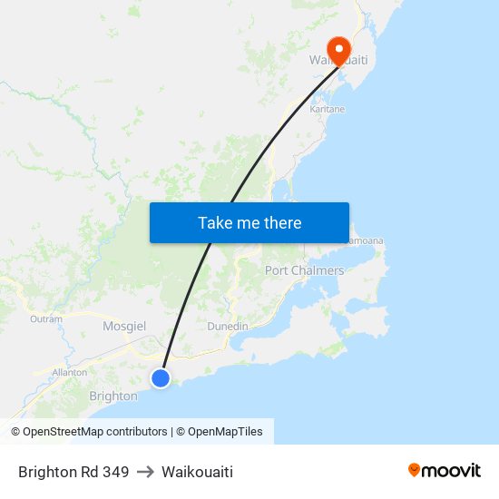 Brighton Rd 349 to Waikouaiti map