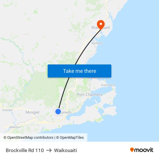 Brockville Rd 110 to Waikouaiti map