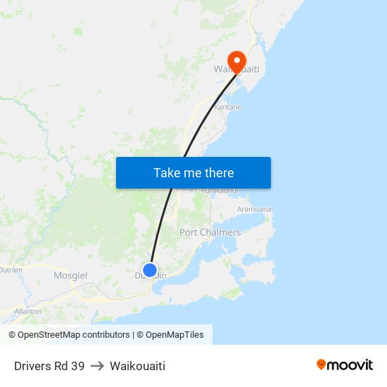 Drivers Rd 39 to Waikouaiti map