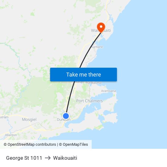 George St 1011 to Waikouaiti map