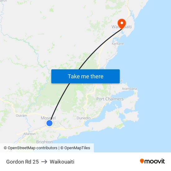 Gordon Rd 25 to Waikouaiti map