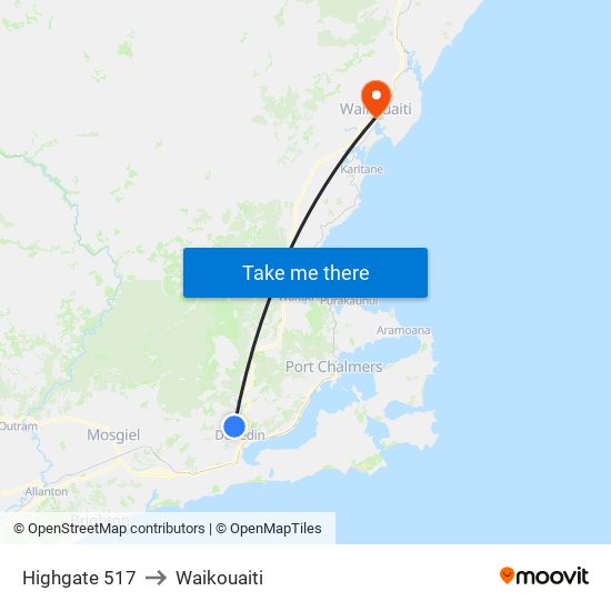 Highgate 517 to Waikouaiti map