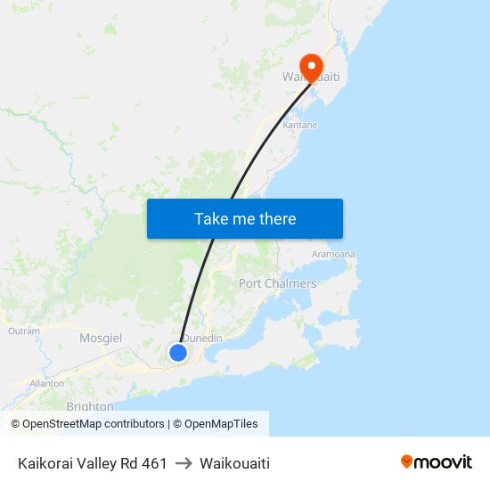 Kaikorai Valley Rd 461 to Waikouaiti map