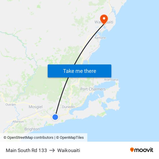 Main South Rd 133 to Waikouaiti map