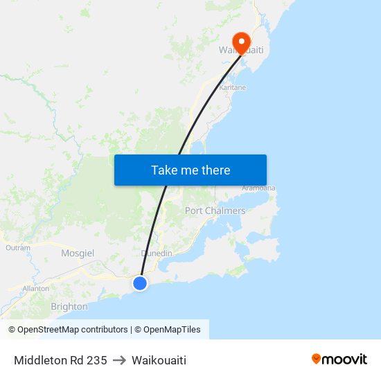 Middleton Rd 235 to Waikouaiti map