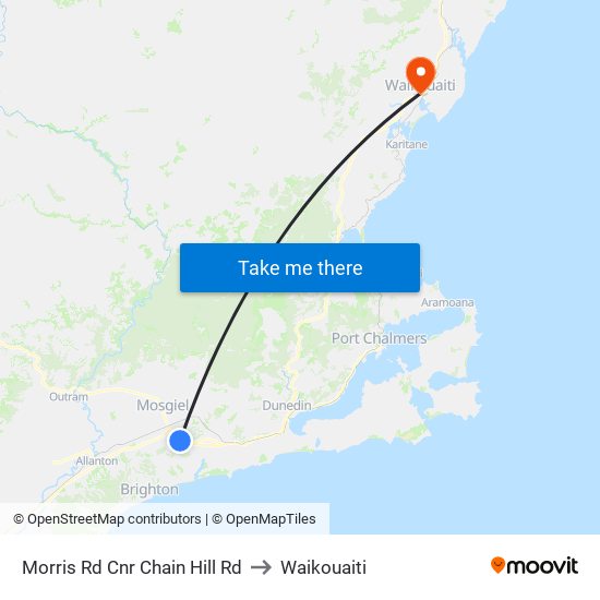 Morris Rd Cnr Chain Hill Rd to Waikouaiti map