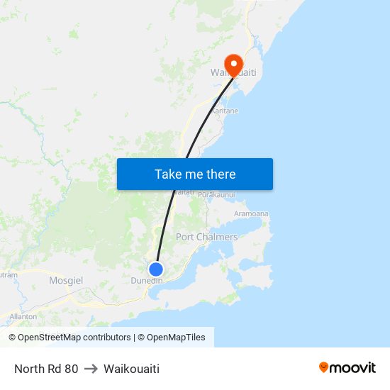 North Rd 80 to Waikouaiti map