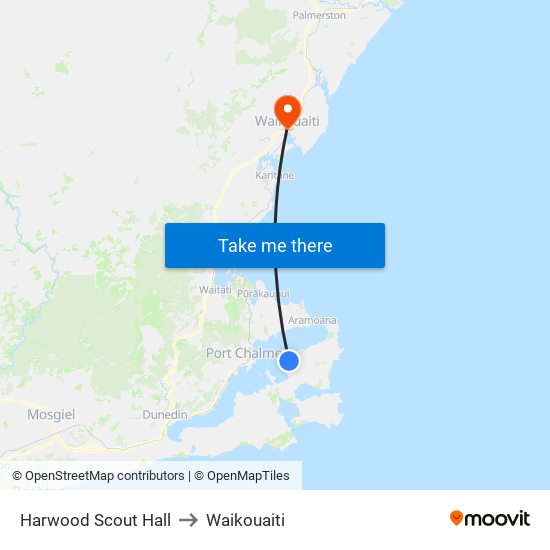 Harwood Scout Hall to Waikouaiti map