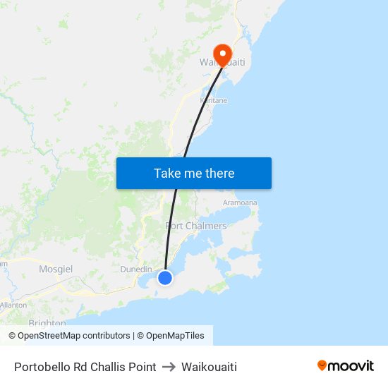 Portobello Rd Challis Point to Waikouaiti map