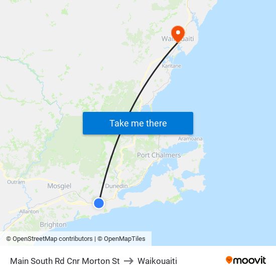 Main South Rd Cnr Morton St to Waikouaiti map