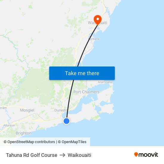 Tahuna Rd Golf Course to Waikouaiti map